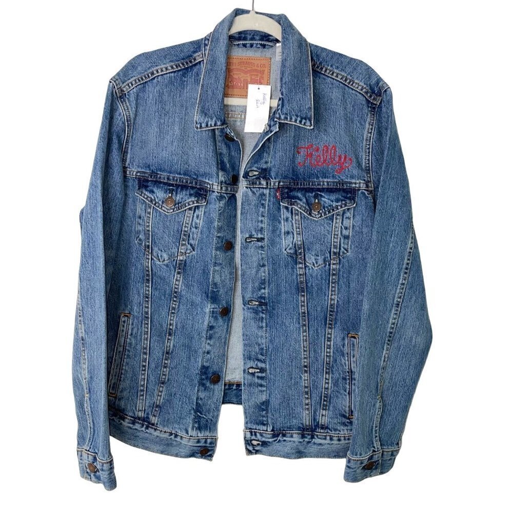 Levi's Womens Trucker Jacket Blue Size Large Denim Pure Cotton Customized New